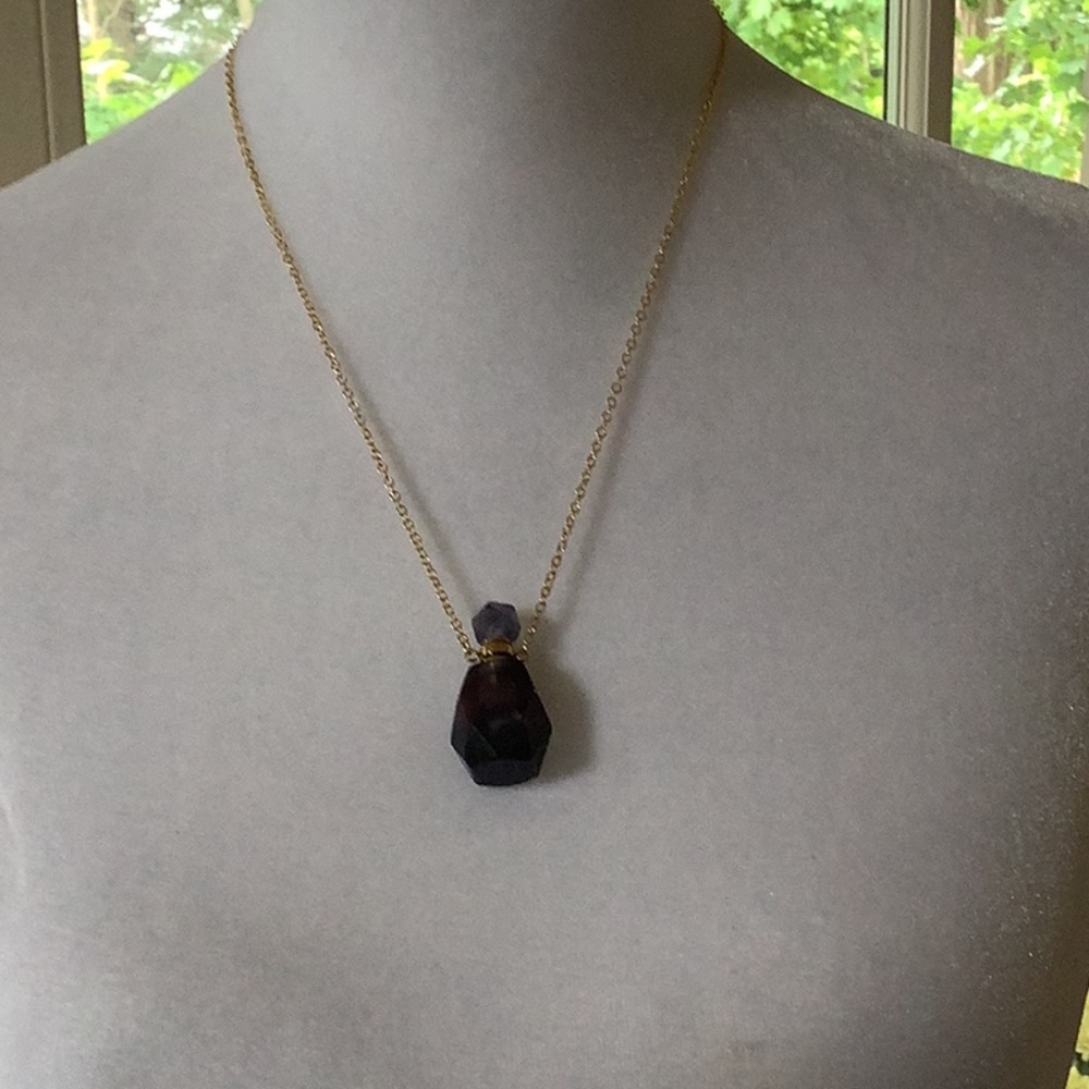 Rainbow Flourite gemstone bottle necklace. Gold chain.NWT